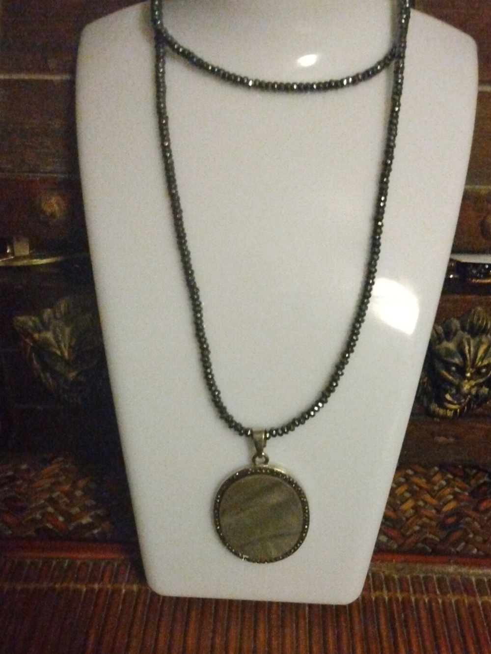 Hematite Beaded Pendant Necklace - Glass Beads
